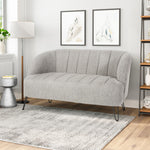 Modern Loveseat with Channel Stitching and Hairpin Legs, Light Grey Fabric, Handcrafted Details 65979.00LGRY-djyc