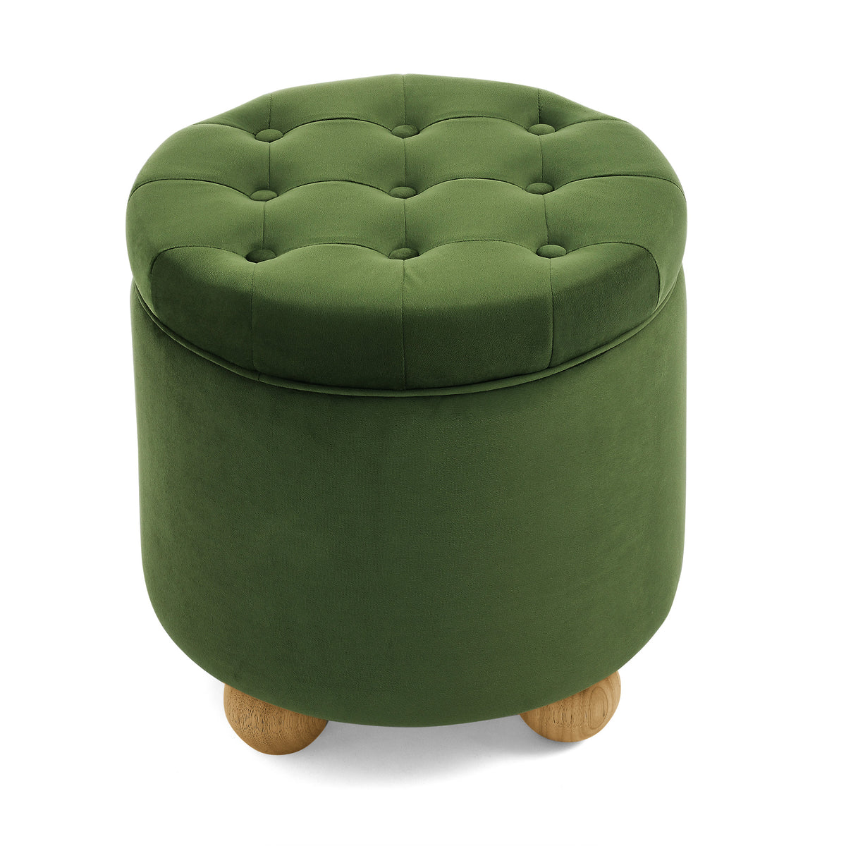 Round Storage Ottoman, multi-functional round flannel button Ottoman, lid can be turned over as a table top, with storage space-GREEN W487P243603-djyc