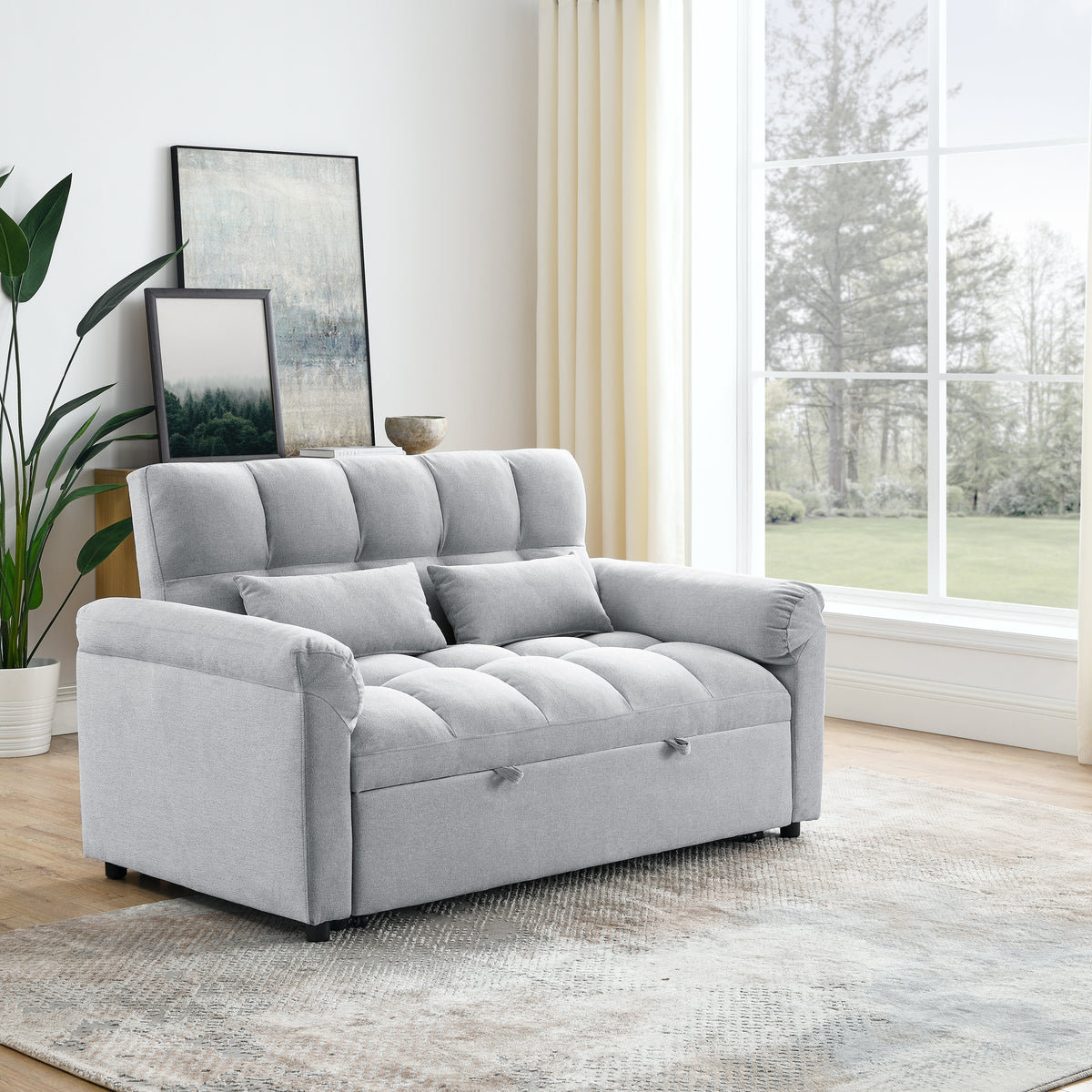 Loveseats Sofa Bed with Pull-out Bed,Adjsutable Back,Light Grey W487109970-djyc