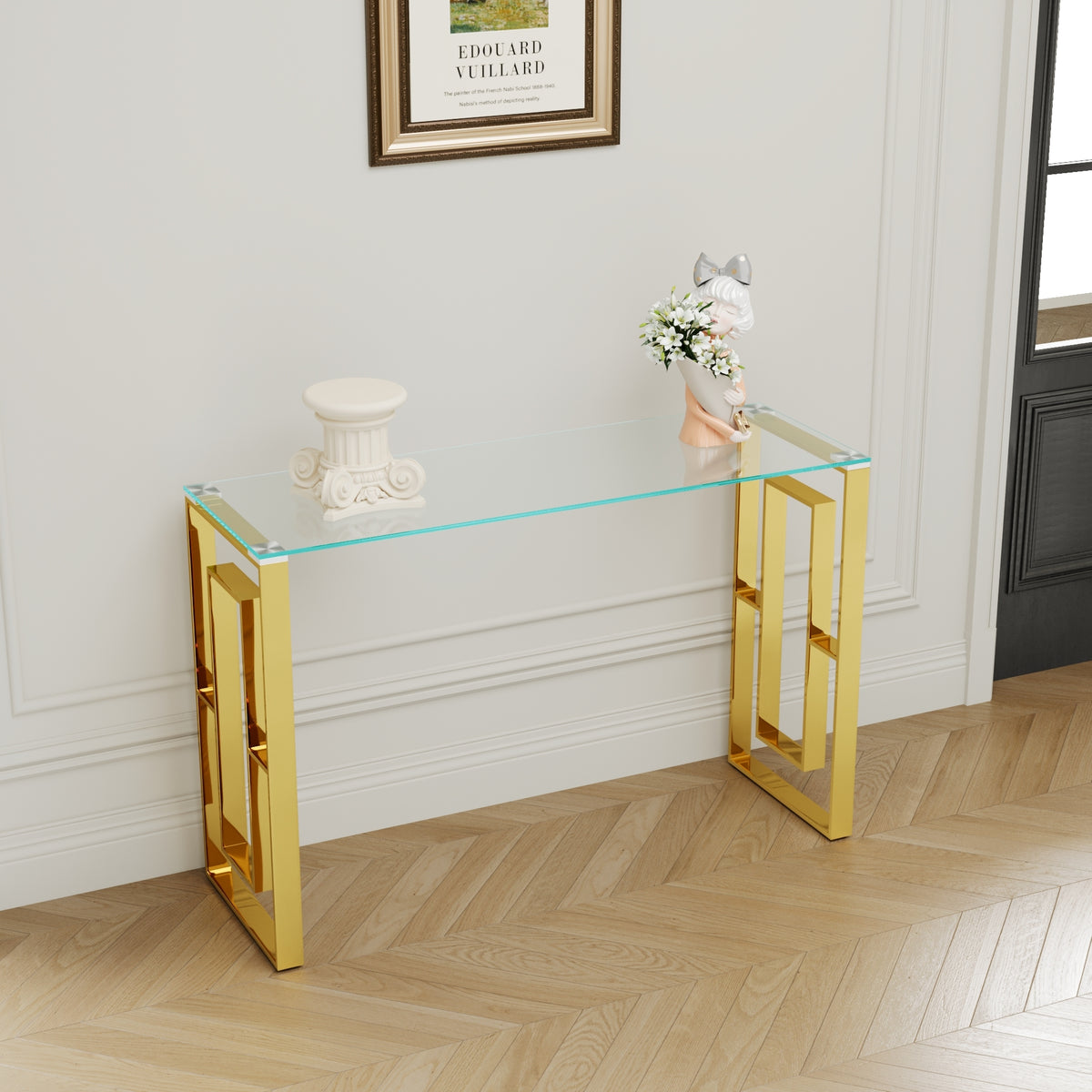 Console Table Stainless Steel Glass,Meal side table Golden Clearbs-02 W1727P195276-djyc