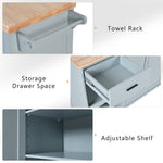 K&K Kitchen Island with Foldable Counter Top, Kitchen Storage Cart with Slide-Out Shelf, Towel Rack and Drawer, Rolling Kitchen Cart on Wheels, for Kitchen, Living Room, Dining Room, Grey Blue N707P173036G-djyc