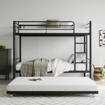 Twin Bunk Bed with Trundle Metal Bunkbeds with Ladder and Full-Length Guardrail, Noise Free, No Box Spring Needed, Black W840P196829-djyc