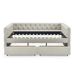 Upholstered Full Size Daybed with Two Drawers, with Button and Copper Nail on Square Arms, Beige (82.75''x58''x30.75'') W487S00219-djyc