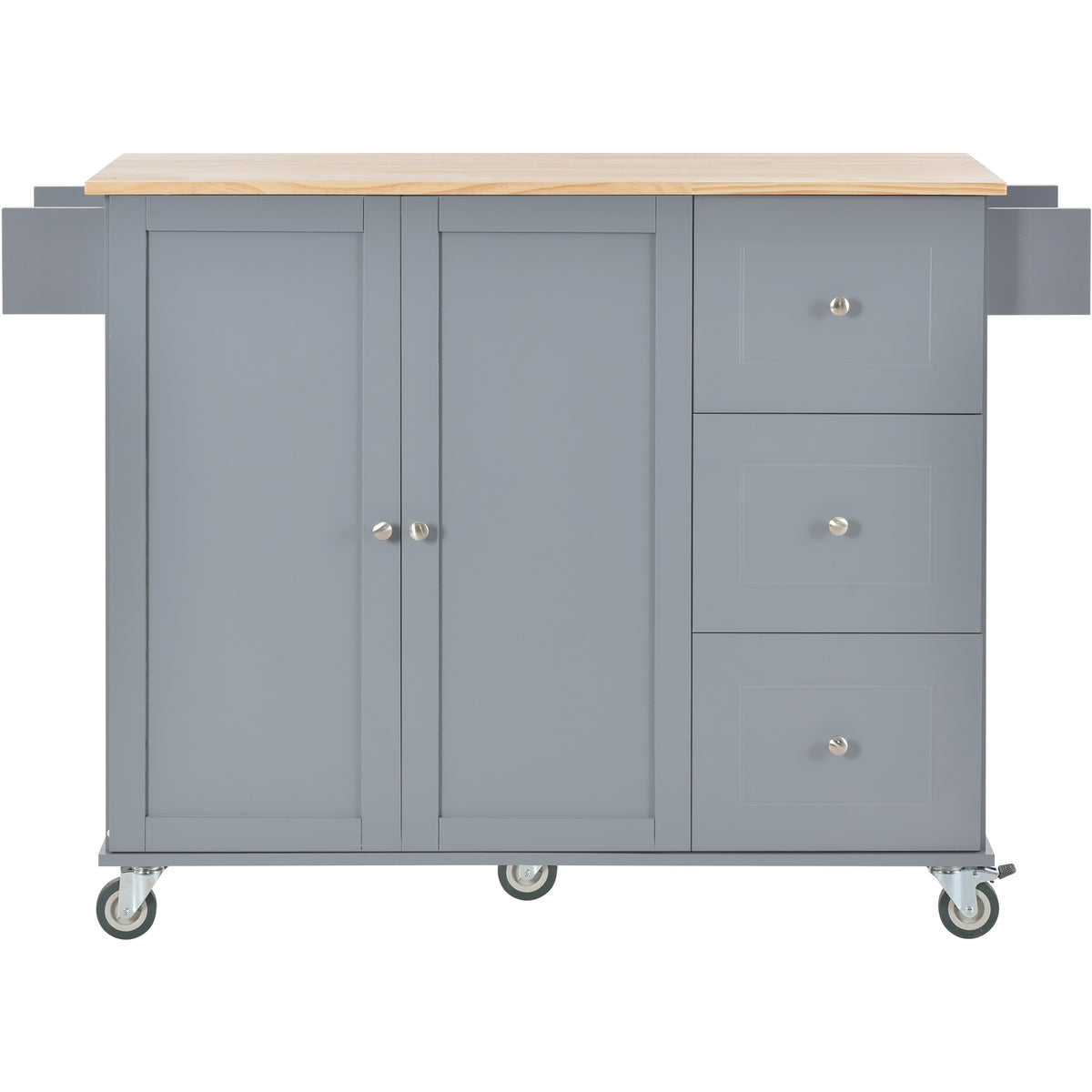 Rolling Mobile Kitchen Island with Solid Wood Top and Locking Wheels,52.7 Inch Width,Storage Cabinet and Drop Leaf Breakfast Bar,Spice Rack, Towel Rack & Drawer (Grey Blue) WF287035AAG-djyc