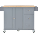 Rolling Mobile Kitchen Island with Solid Wood Top and Locking Wheels,52.7 Inch Width,Storage Cabinet and Drop Leaf Breakfast Bar,Spice Rack, Towel Rack & Drawer (Grey Blue) WF287035AAG-djyc