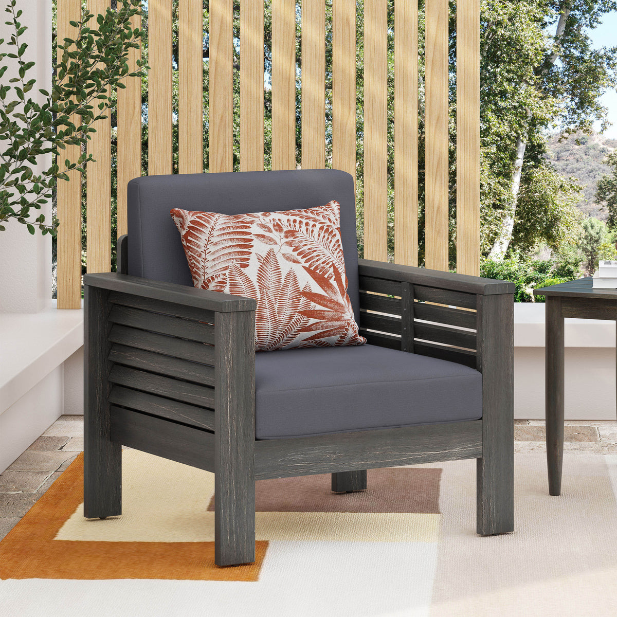 Outdoor Acacia Wood Club Chairs with Cushions, Dark Gray, 27.75'D x 32'W x 27.75'H 70692.00DGRY-djyc