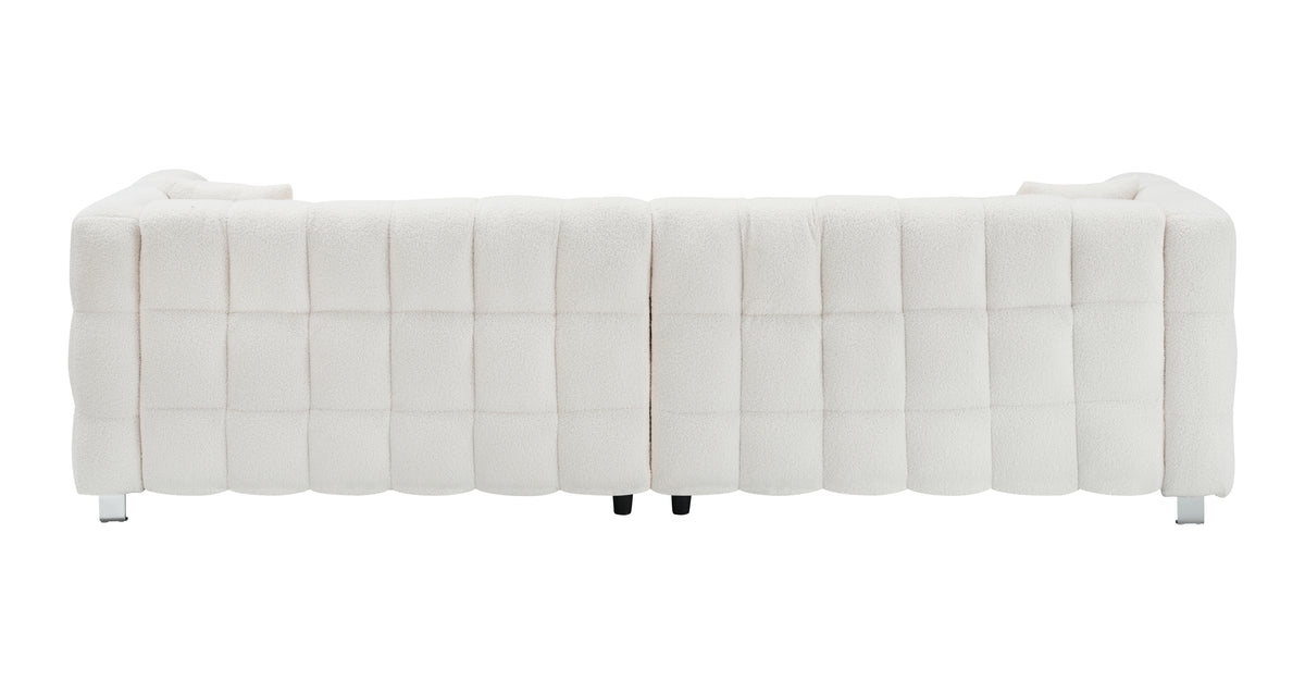 Spacious 102-Inch Beige Teddy Fleece Sofa for Living Room, Bedroom, or Apartment - Comes with Two Comfy Throw Pillows & Supported by Sturdy Hardware Feet W1278S00021-djyc