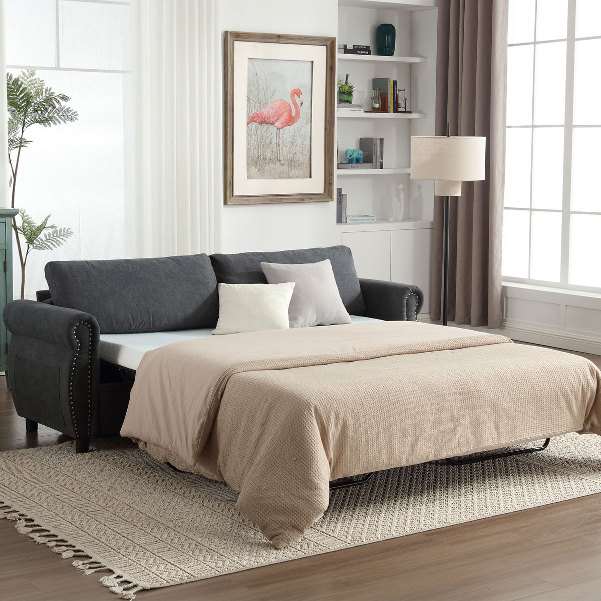 U_Style 80.7'' 2-in-1 Sofa Bed Sleeper with Large Mattress(63''*70.9*3.3 inch), for Living Room Spaces Bedroom W2705S00012-djyc