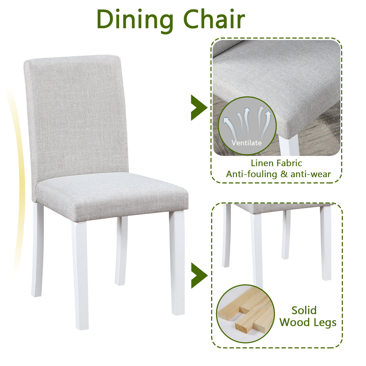 5 Piece Wooden Dining Table Set, Kitchen Table Set with a Square Table and 4 Upholstered Chairs, Wooden Dining Room Table with Crystal Decoration and Chairs Set for Kitchen, Dining Room, White W1998S00043-djyc