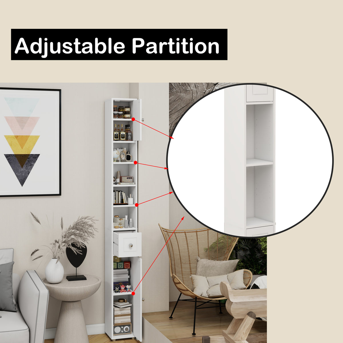 Tall Slim Bathroom Storage Cabinet, 71" Freestanding Bathroom Cabinet with 1 Drawer, 2 Doors and 4 Adjustable Shelves-White W282P154459-djyc