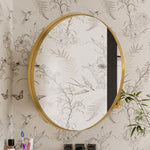 31.5 Inch Surface Mount Round Metal Framed Medicine Cabinet with Mirror and Adjustable Shelves Black Wall Mirror with Storage for Bathroom, Matte Gold W1435P194675-djyc