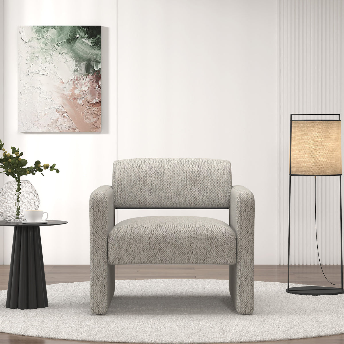 Beige stripe single sofa chair, upholstered comfortable chair with armrests, for dining room/bedroom/living room/reception - Beige stripe (30.9"*30.51"*30.11") W487P183020-djyc