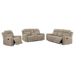 Slater Taupe 3-Piece Upholstered Reclining Sofa Set with Modern Design, Faux Leather, and Built-in Storage-B062S01806