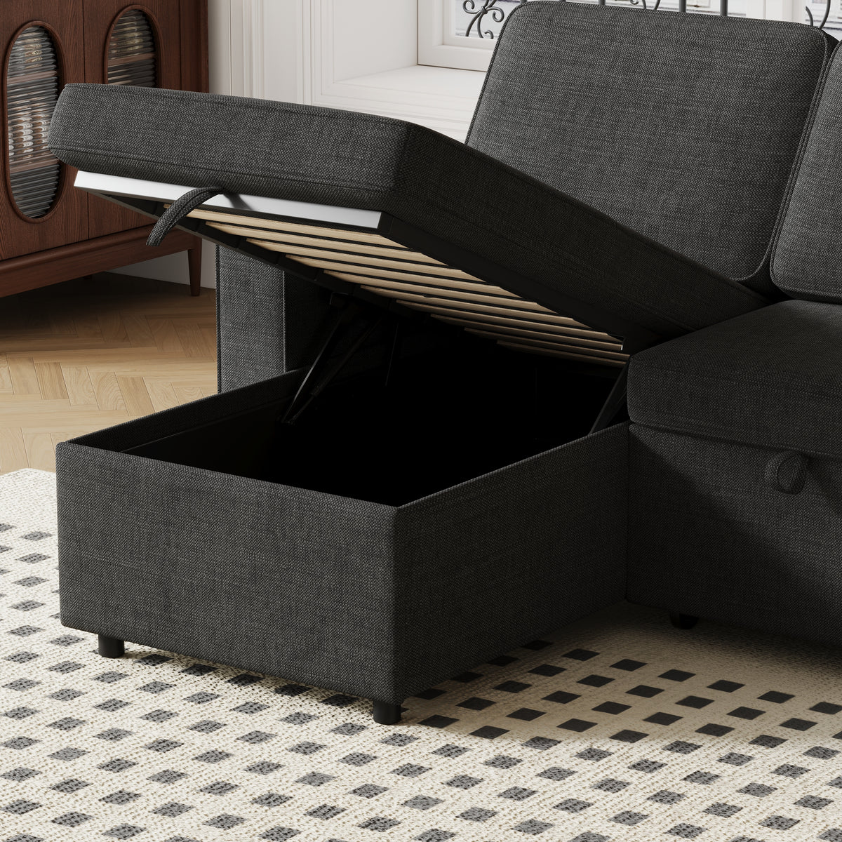 85.8" Pull Out Sleeper Sofa L-Shaped Couch Convertible Sofa Bed with Storage Chaise And Storage Racks,With USB Port And T-pyce Port W834S00265-djyc