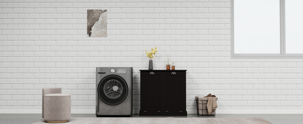 Two-Compartment Tilt-Out Laundry Sorter Cabinet-Black W1120139082-djyc