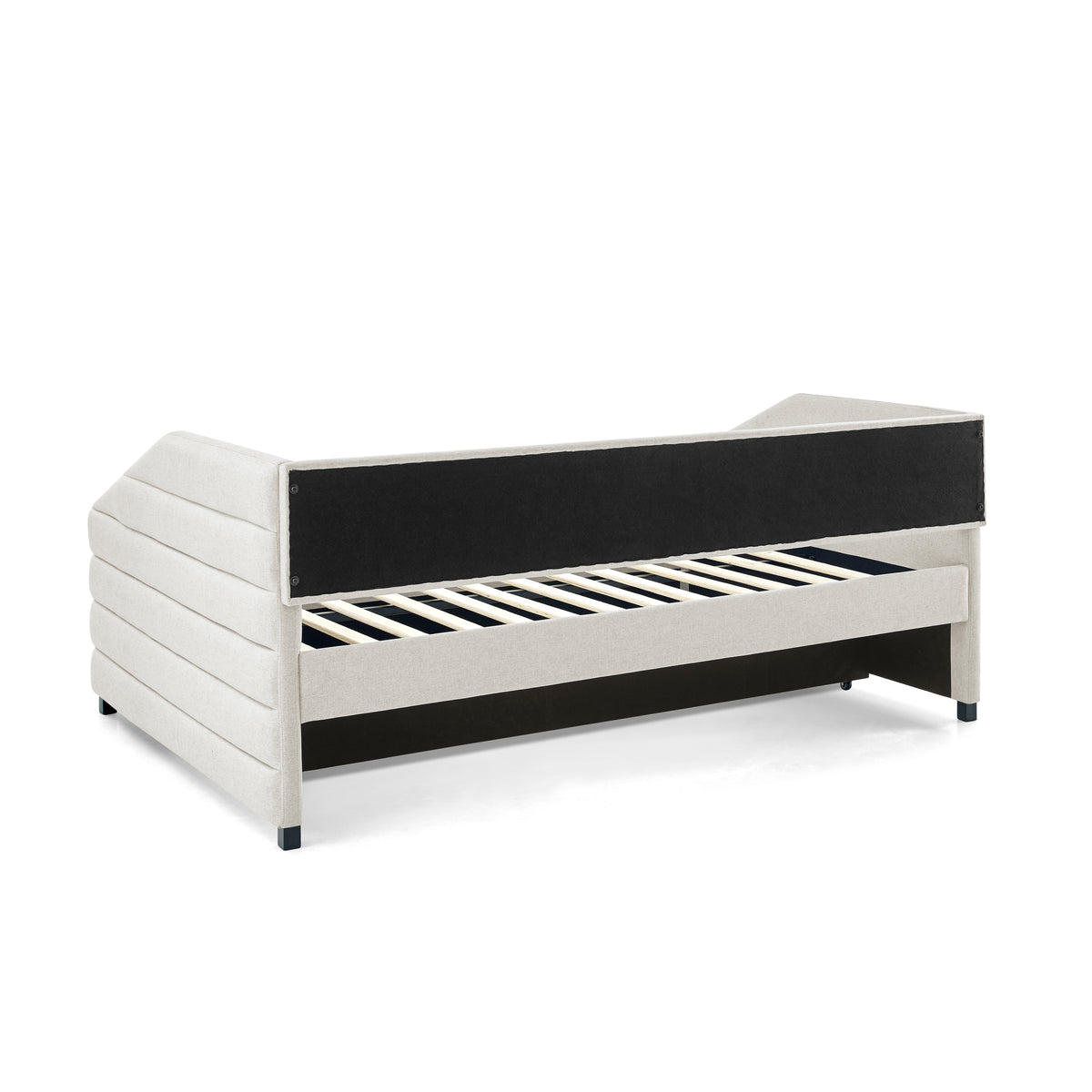 Full Size Daybed with Trundle Upholstered Tufted Sofa Bed, Linen Fabric, Beige (82.5"x58"x34") W487S00179-djyc