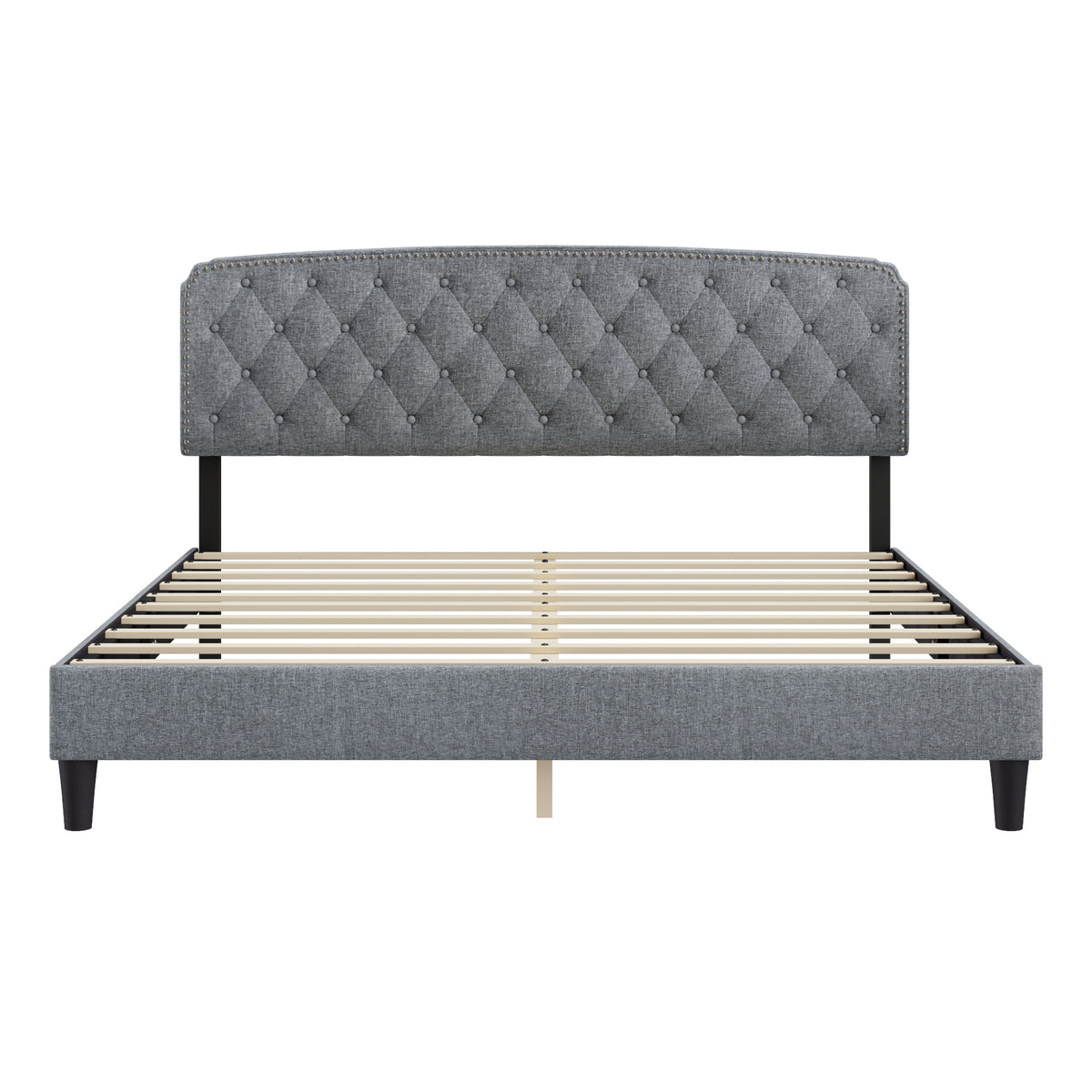 King size Adjustable Headboard with Fine Linen Upholstery and Button Tufting for Bedroom,Wave TopLIGHT GREY W1793140473-djyc