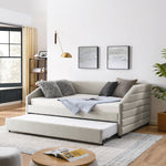 Full Size Daybed with Trundle Upholstered Tufted Sofa Bed, Linen Fabric, Beige (82.5'x58'x34') W487S00179-djyc