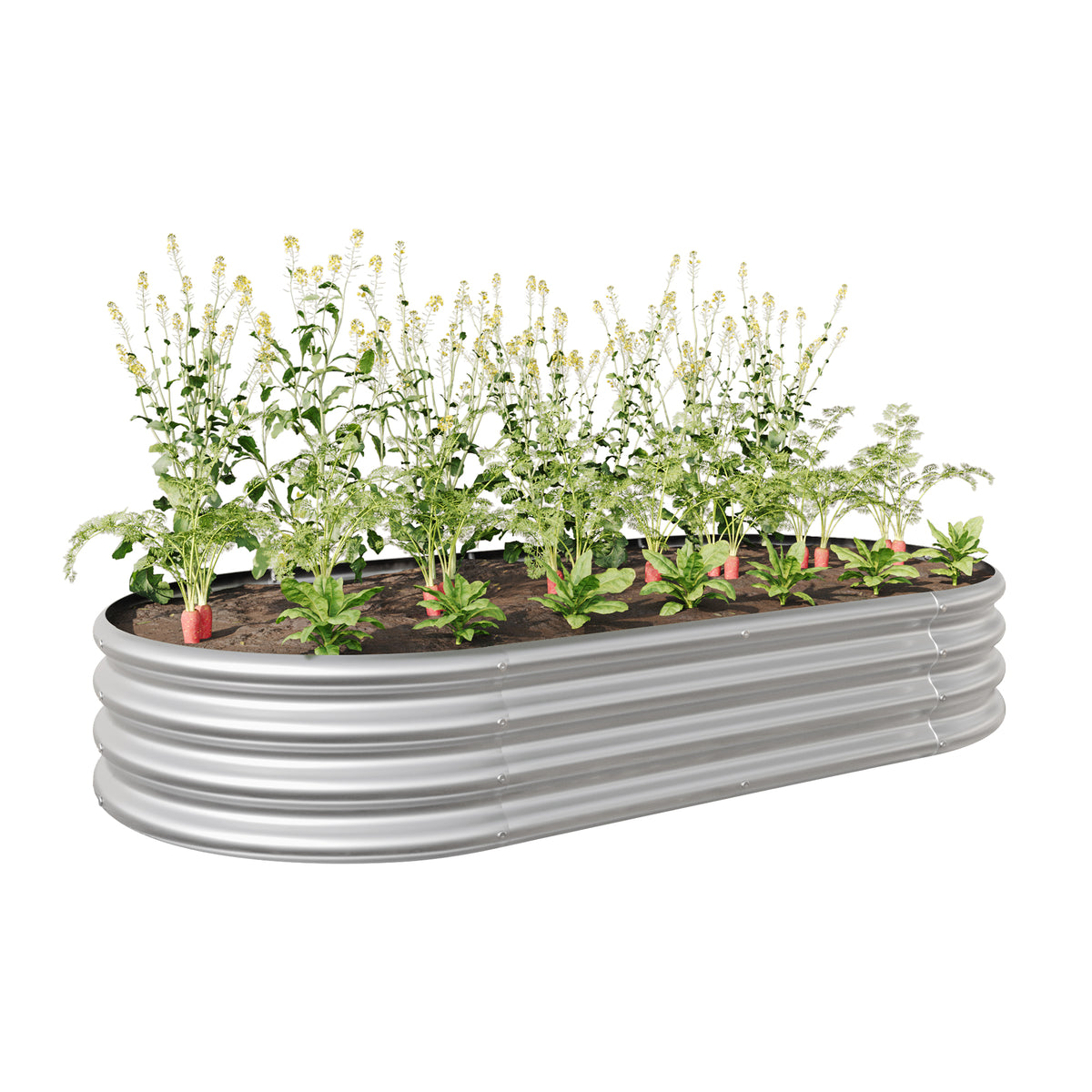 Raised Garden Bed Outdoor, Oval Large Metal Raised Planter Bed for for Plants, Vegetables, and Flowers - Silver W840101952-djyc