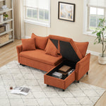 This 80-inch orange corduroy L-shaped sofa comes with two small throw pillows that can be converted into a sofa bed for storage W1278S00026-djyc
