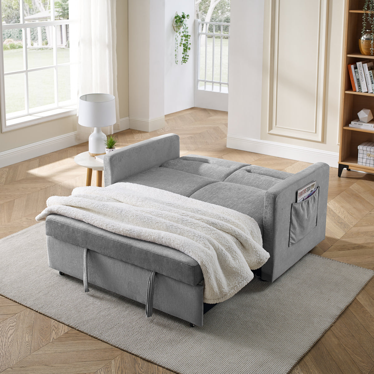 Loveseats Sofa Bed with Pull-out Bed, Adjsutable Back and Two Arm Pocket,Grey W48766862-djyc