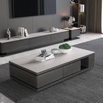 Modern White & Grey Marble Tea Table with Pine Wood and Metal Frame faml-696