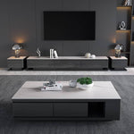 Modern White & Grey Marble Tea Table with Pine Wood and Metal Frame faml-696