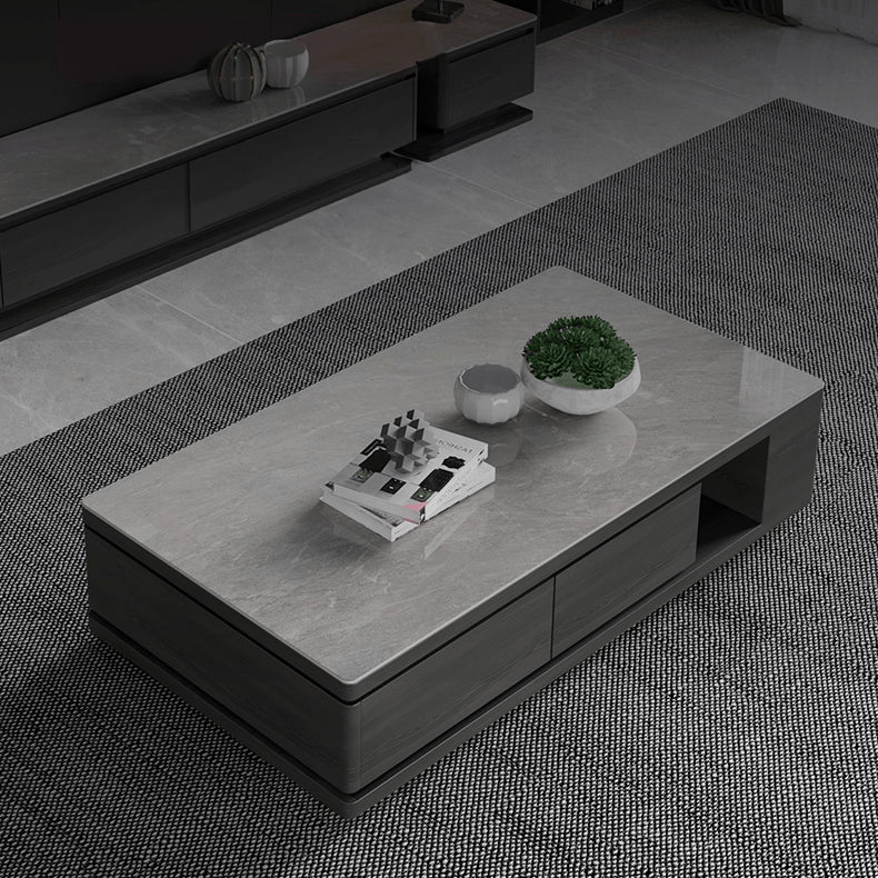 Modern White & Grey Marble Tea Table with Pine Wood and Metal Frame faml-696