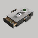 Modern White & Grey Marble Tea Table with Pine Wood and Metal Frame faml-696