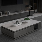 Modern White & Grey Marble Tea Table with Pine Wood and Metal Frame faml-696