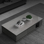 Modern White & Grey Marble Tea Table with Pine Wood and Metal Frame faml-696