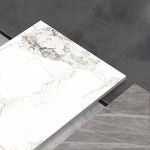 Modern White Glossy Tea Table with Grey Matte Marble and Pine Wood Accents faml-698