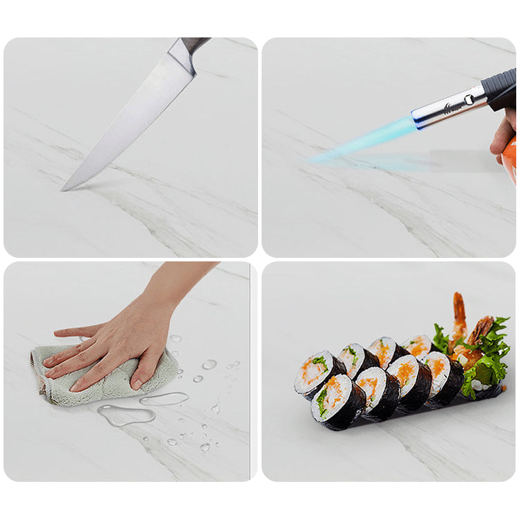 Modern White Glossy Tea Table with Grey Matte Marble and Pine Wood Accents faml-698