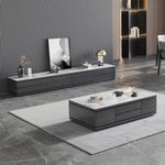 Modern White Glossy Tea Table with Grey Matte Marble and Pine Wood Accents faml-698