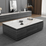 Modern White Glossy Tea Table with Grey Matte Marble and Pine Wood Accents faml-698