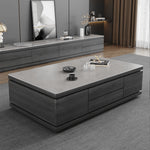 Modern White Glossy Tea Table with Grey Matte Marble and Pine Wood Accents faml-698