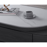 Stylish White Glossy Tea Table with Matte Grey Marble Top and Durable Plywood & Metal Frame faml-701