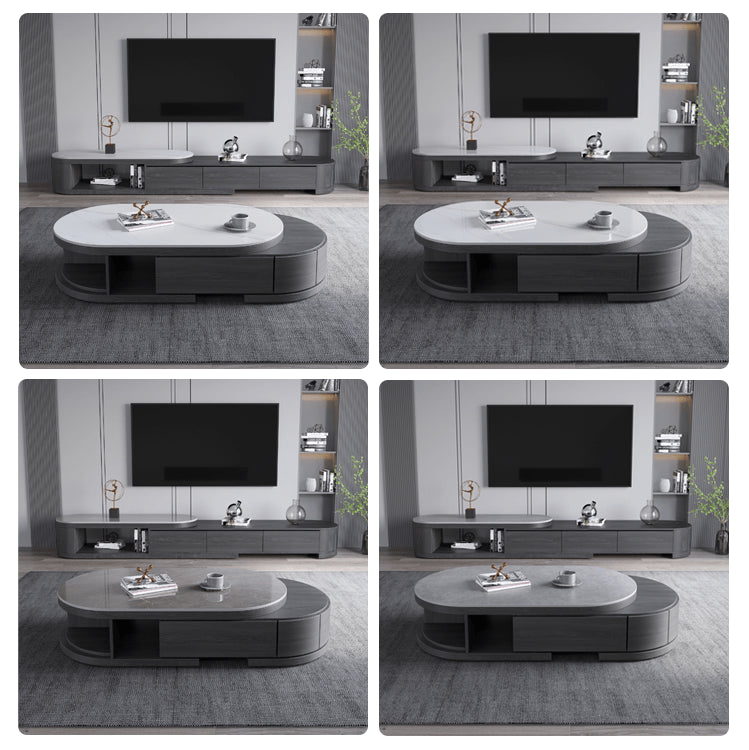 Stylish White Glossy Tea Table with Matte Grey Marble Top and Durable Plywood & Metal Frame faml-701