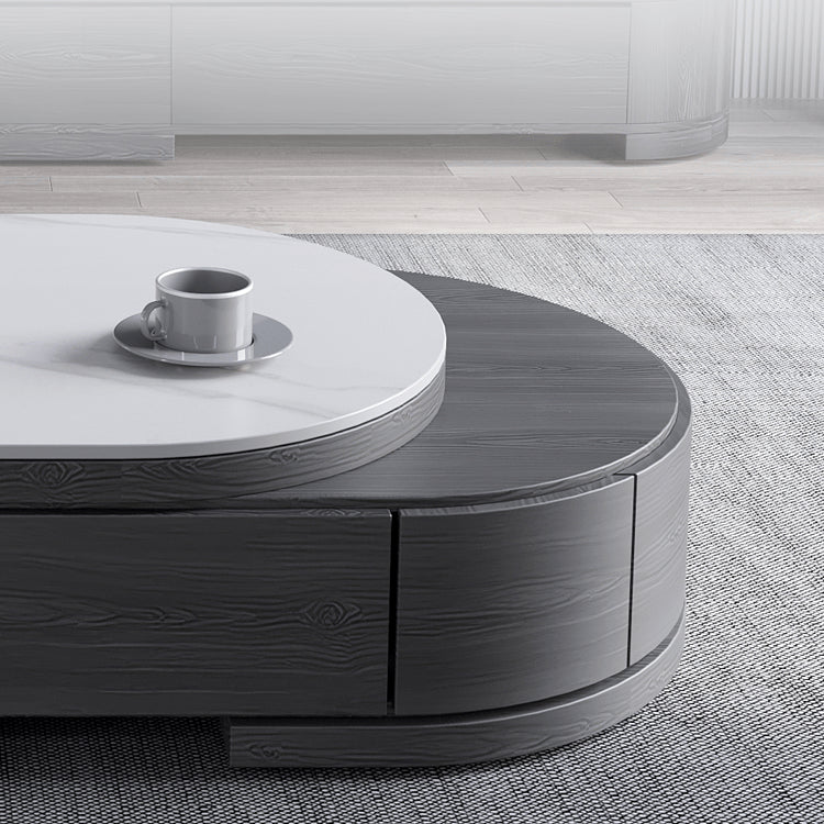 Stylish White Glossy Tea Table with Matte Grey Marble Top and Durable Plywood & Metal Frame faml-701