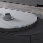 Sleek White Gloss TV Cabinet with Matte Grey Marble Accents - Plywood & Metal Construction faml-702