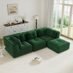 Modern Modular Sectional Sofa for Living Room, Corduroy Fabric,3-Seater Couch with Deep Seat and Movable Ottoman,Pearl-like piping, Tufted Design, No Assembly, Anti-slip Design, Green-W714S01796
