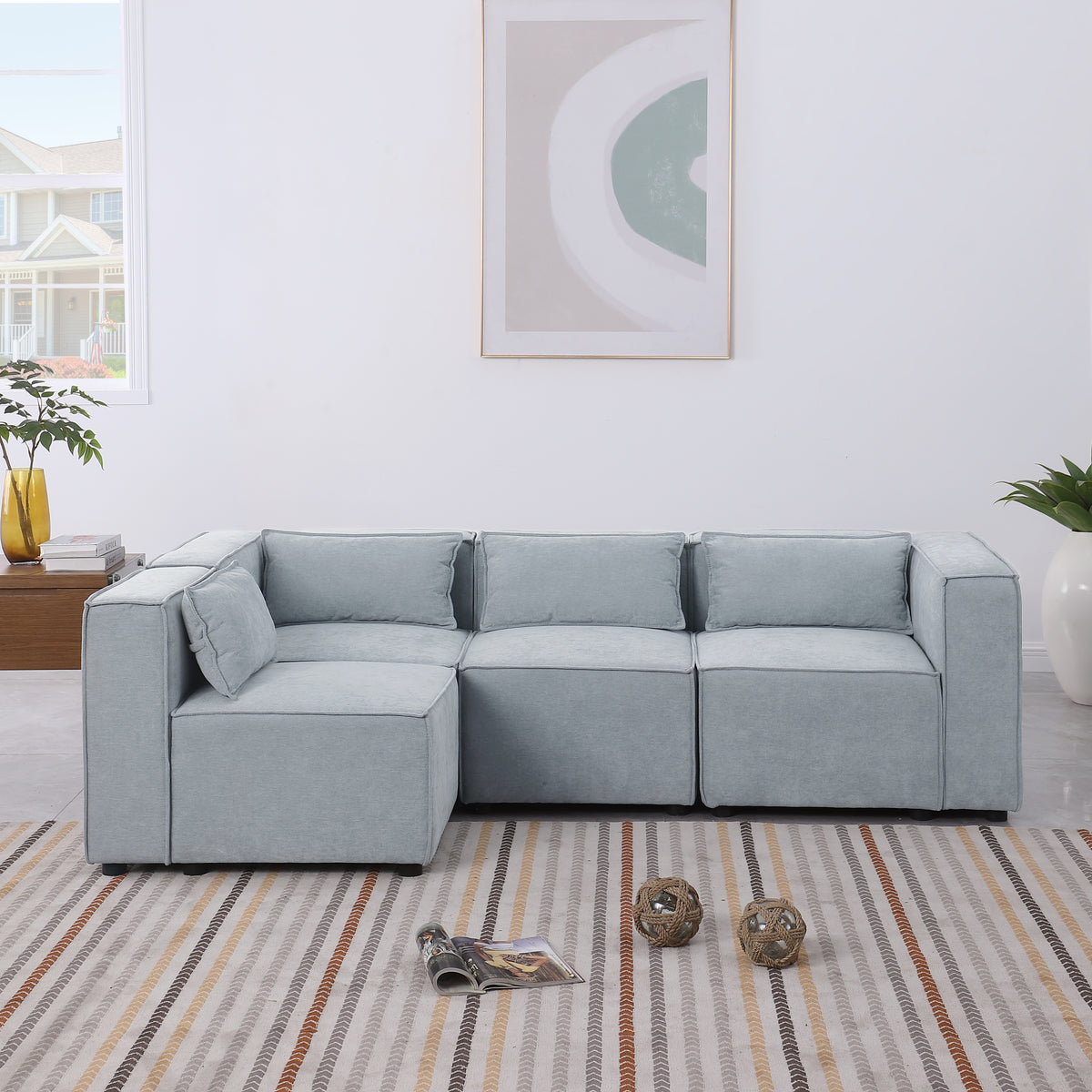 modular sofa Grayish bluechenille fabric,simple and grand, the seat and back is very soft. this is also a KNOCK DOWN sofa W1099S00114-djyc