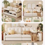 Elegant Light Brown Sofa with Beige and Ash Wood Accents and Stainless Steel Figure - Cotton and Faux Leather Upholstery fbby-1378