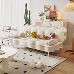 Stylish Beige and Orange Faux Leather Sofa with Pine Wood Accents fbby-1383