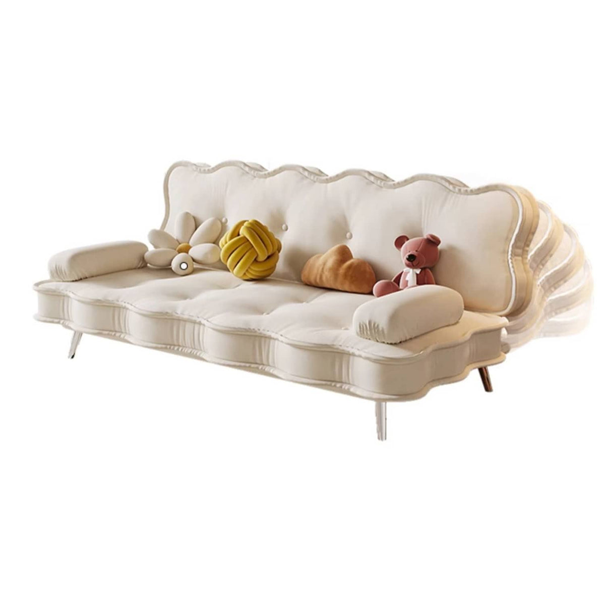 Stylish Beige and Orange Faux Leather Sofa with Pine Wood Accents fbby-1383