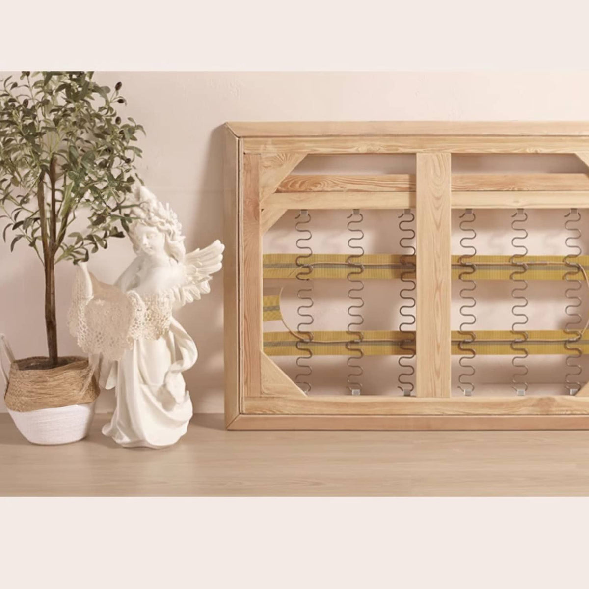 Stylish Beige and Orange Faux Leather Sofa with Pine Wood Accents fbby-1383