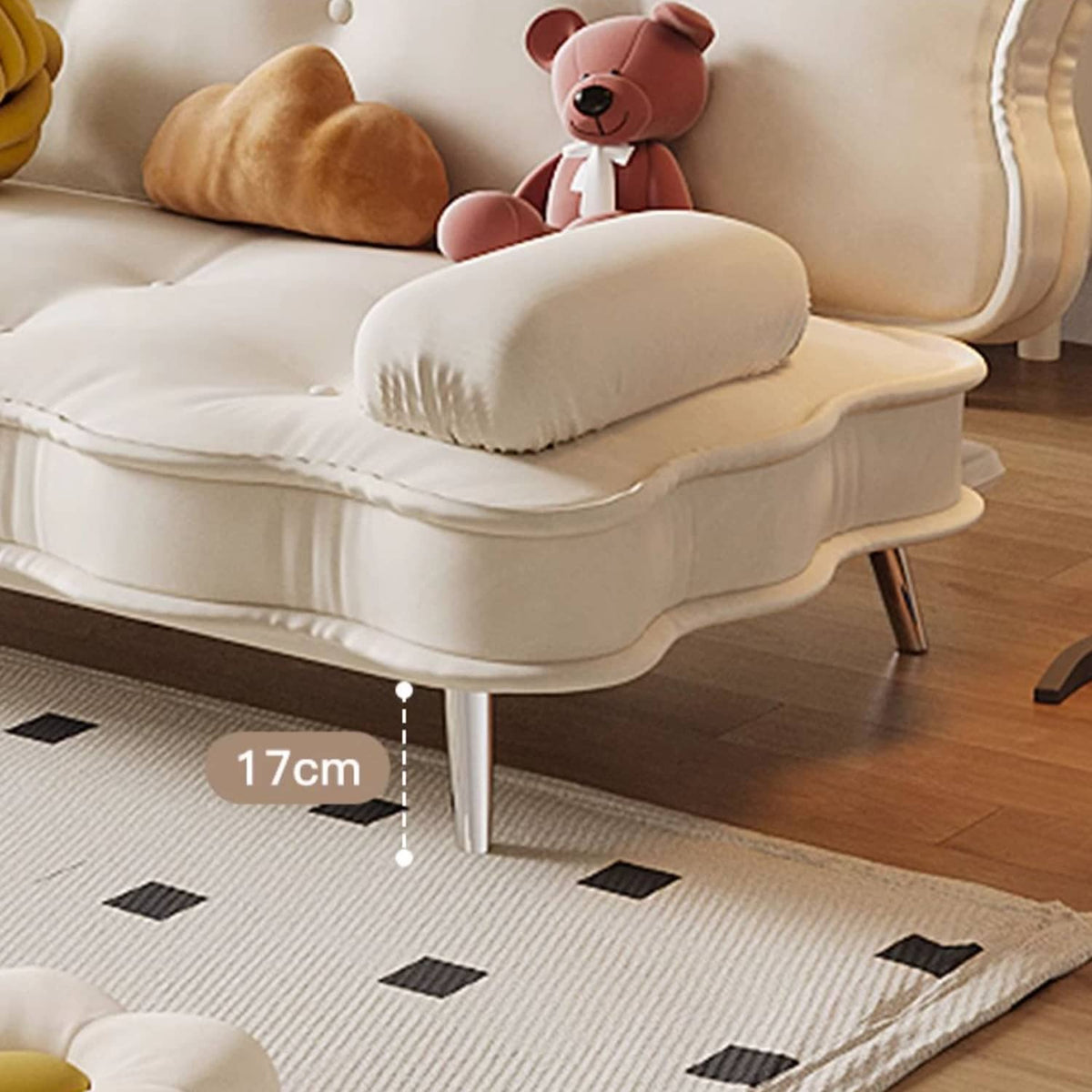 Stylish Beige and Orange Faux Leather Sofa with Pine Wood Accents fbby-1383