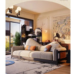 Elegant Ash Wood Pine Sofa with Unique Curved Design and Plush Cushions - Perfect for Modern Living Spaces fbgym-4749