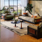 Elegant Ash Wood Pine Sofa with Unique Curved Design and Plush Cushions - Perfect for Modern Living Spaces fbgym-4749
