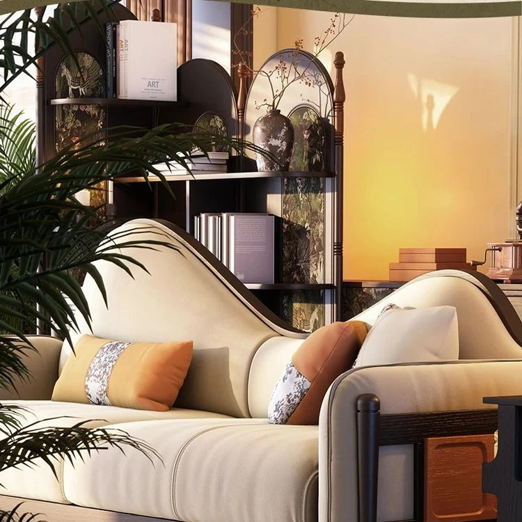 Elegant Ash Wood Pine Sofa with Unique Curved Design and Plush Cushions - Perfect for Modern Living Spaces fbgym-4749